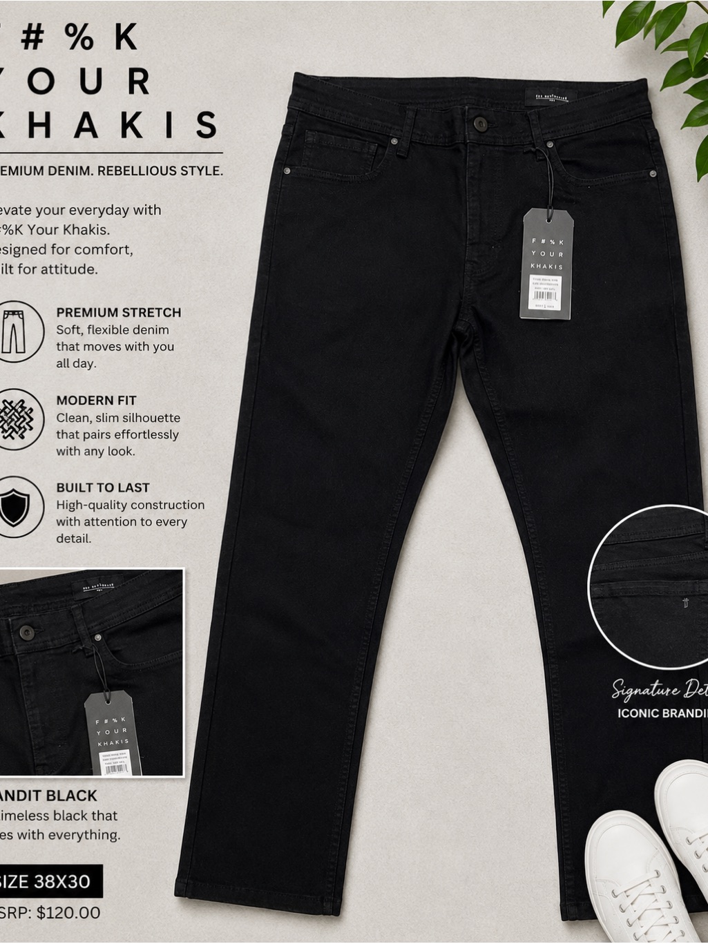 Slim Fit Men’s Jeans In Bandit Black By %K Your Khakis